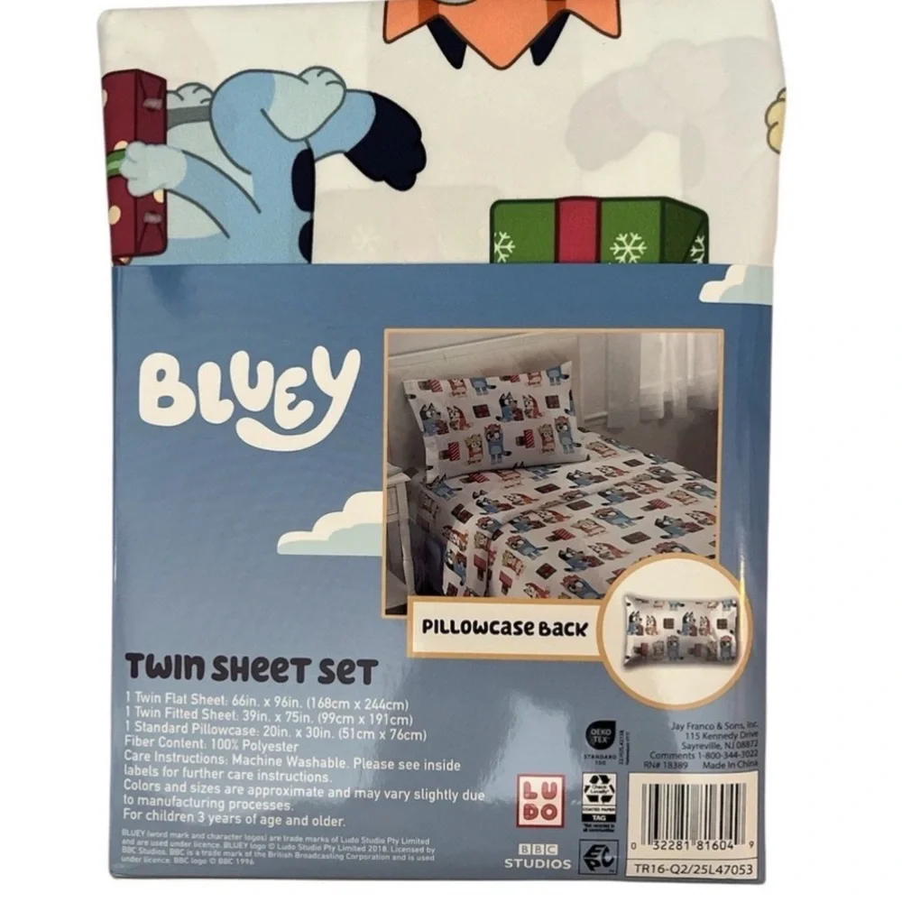 Bluey Holiday Kids 3pc Twin Sheet Set Bedding NEW IN BOX